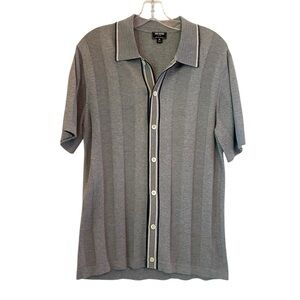 Todd Snyder Polo Shirt Ribbed Full Placket Men Knit Silk Blend Grey Medium FLAW
